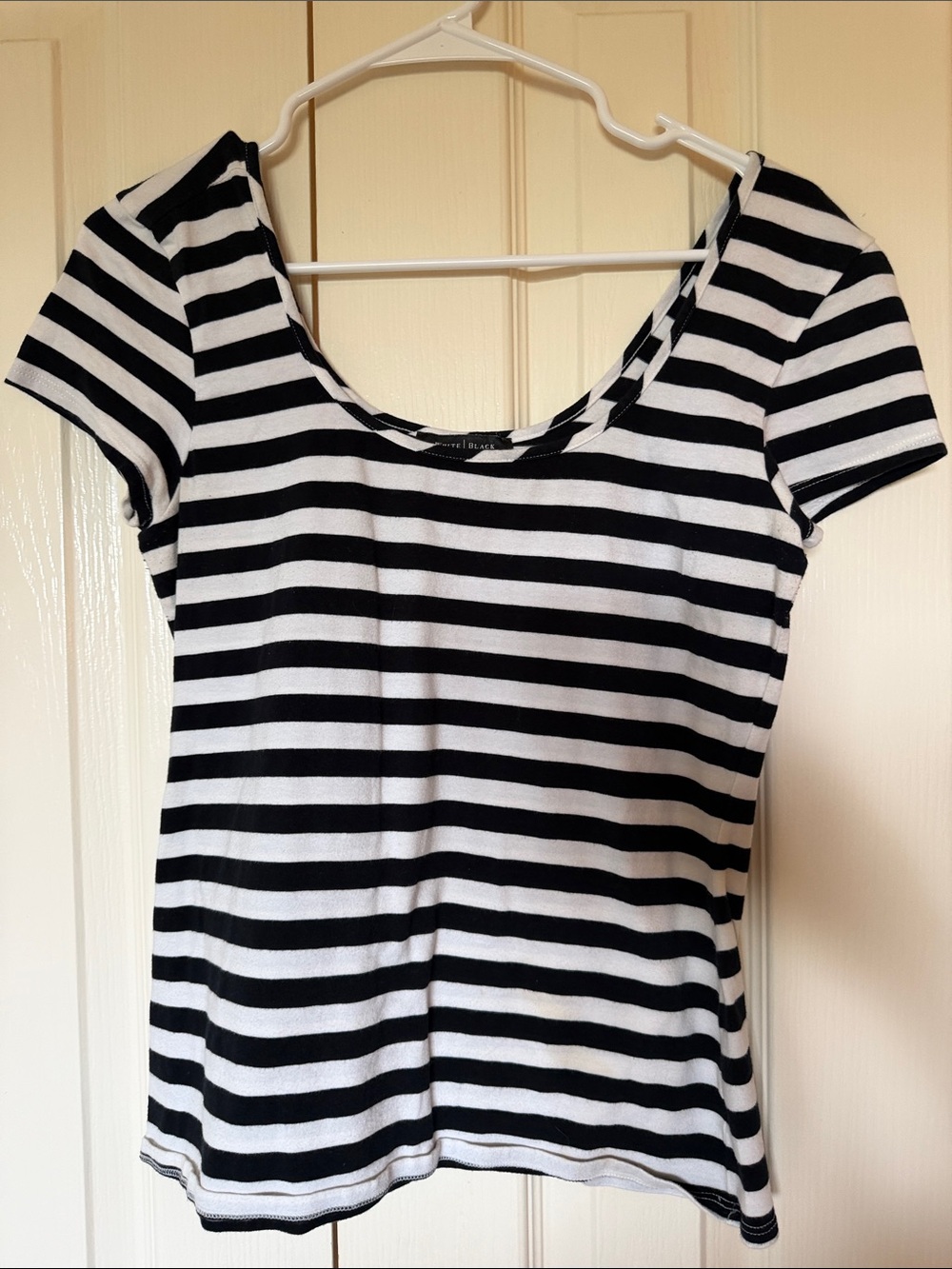 White House Black Market Black & White Striped Scoop Tee
